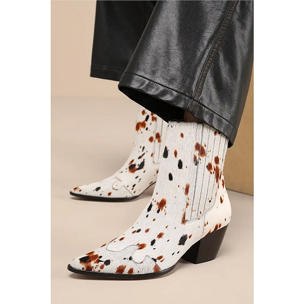 New Matisse Collins White Speckle Calf Hair Leather Boot 7.5 Western Boho Cowboy - Picture 5 of 15